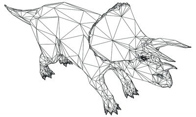 Triceratops big dangerous dinosaur. Polygonal lines illustration.