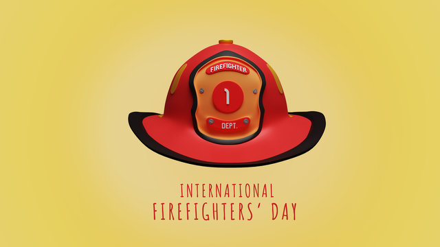 Internation3d, background, badge, banner, card, cartoon, collection, day, department, emergency, extinguisher, fighter, fire, firefighter, fireman, flame, helmet, hoseal Fire Fighter Day May 3d render