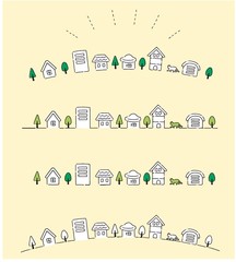 手書き　シンプルでかわいい町並みのイラスト素材