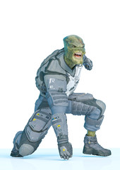 lizard warrior is doing a super action comic pose