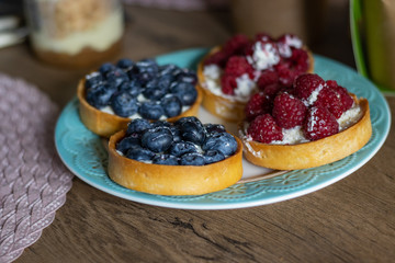 Delicious Tartlets with Blueberries and Raspberries shortcrust pastry