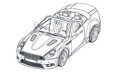 Fototapeta premium Sport car in outline. Sport vehicle template vector isolated on white. 