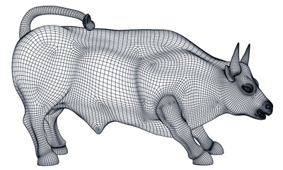 Angry bull polygonal lines illustration. Abstract vector bull on the white background