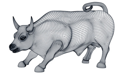 Angry bull polygonal lines illustration. Abstract vector bull on the white background