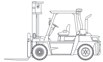 Forklift outline vector. Special machines for the building work.