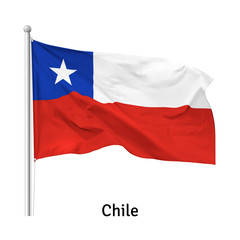 Naklejka premium Flag of the Republic of Chile in the wind on flagpole, isolated on white background, vector