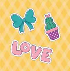 bow love cactus patch fashion sticker decoration icon