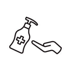 Hand sanitizer icon in trendy outline style design. Isolated on white background. Vector graphic illustration. Suitable for website design, logo, app, template, and ui. Editable vector stroke. EPS 10.