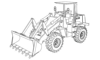 Wheel Loader outline vector. Special machines for the building work. © kurtcan