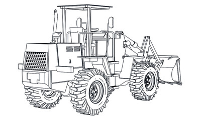 Wheel Loader outline vector. Special machines for the building work.