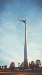 Fototapeta na wymiar Wind turbines in Zele, Belgium - view from below