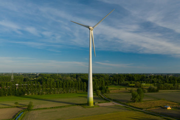 Fototapeta na wymiar Aerial view of a wind turbine, in East Flanders, Belgium