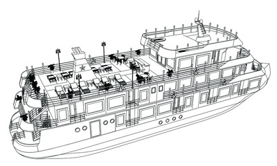 Ship. Vector luxury cruise liner ship isolated on white background. Sea tourism, holiday vacation concept