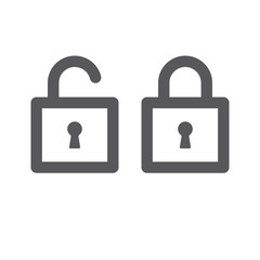 Lock open and closed icons. Symbol of securty and safety, keyhole and padlock linear pictograms.