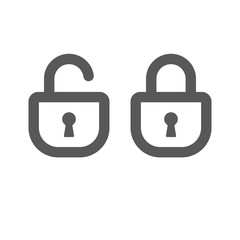 Lock open and closed icons. Symbol of securty and safety, keyhole and padlock linear pictograms.