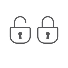 Lock open and closed icons. Symbol of securty and safety, keyhole and padlock linear pictograms.