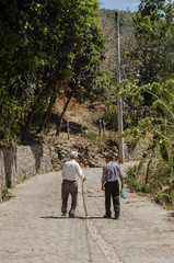 Fototapeta premium Dos viejos recorriendo los caminos de su pueblo