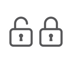 Lock open and closed icons. Symbol of securty and safety, keyhole and padlock linear pictograms.