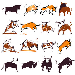 Bull. Ox. Vector template taurus isolated on white background. Set sketch illustration.