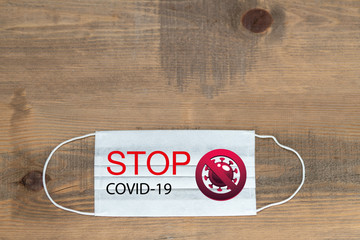 Put on mask prevent covid-19 virus, put on surgical mask, prevent the spread of the virus