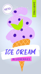 ICE CREAM. Vegan dairy free dessert. Freehand drawn Trend template poster, banner with soft color. Vegetarian sweet diet.