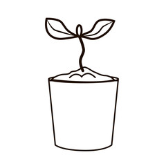 Linear vector drawing of a plant in a pot; a simple image of seedlings; sprout for landing in the open ground.