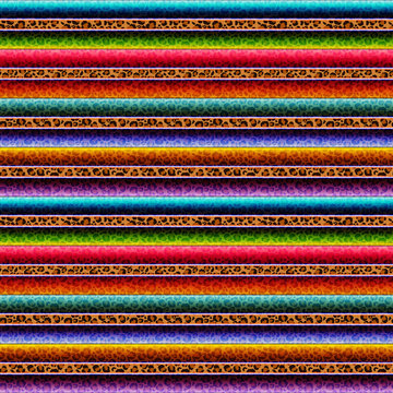 Leopard Serape Seamless Pattern - Colorful Mexican fabric repeating pattern design with leopard print detail