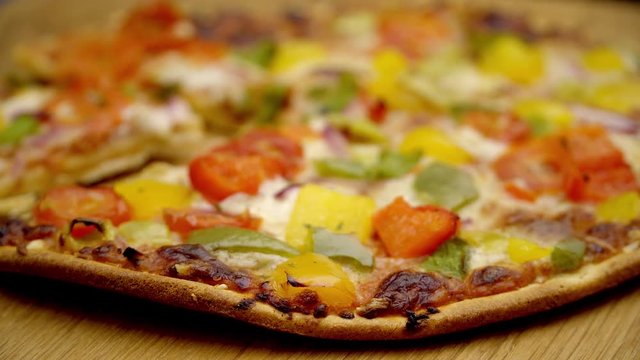 Baked vegetarian pizza - fresh from the oven - food photography