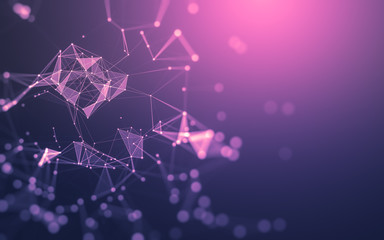 Abstract background. Molecules technology with polygonal shapes, connecting dots and lines. Connection structure. Big data visualization.