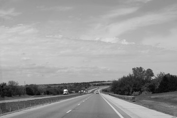 Interstate I-35 in black and white on a spring day