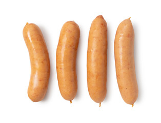 Sausages placed on a white background - obrazy, fototapety, plakaty