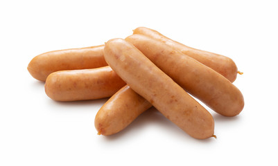 Sausages placed on a white background