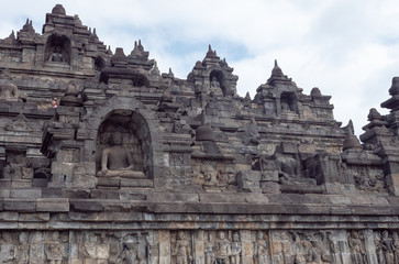 Fototapeta premium Wall and relief panels of Borobudur temple, Java island,Indonesia