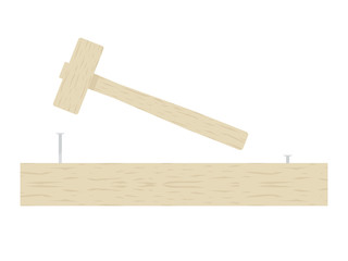 木製金槌で釘を打つイラスト