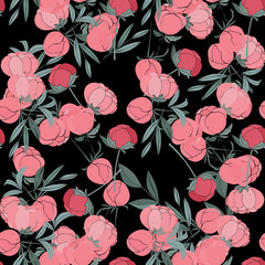Seamless floral pattern with peonies. Vector illustration