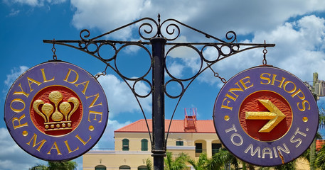 Charlotte Amalie, U.S. Virgin Islands-20 May, 2019: Scenic Charlotte Amalie historic center and shopping district