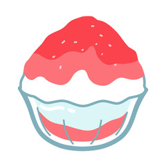 ガラスの器に盛られたイチゴ味のカキ氷