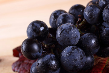 Black wine grape on autumn leaf