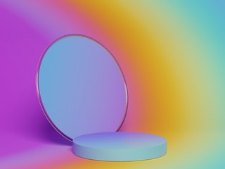 3d abstract minimalist geometric forms. Colorful gradients luxury podium for your design in trendy. Fashion show stage,pedestal, shopfront with odyssey theme.
