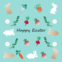 Easter pattern with cute rabbits,daisy and vegetable,vector illustration.