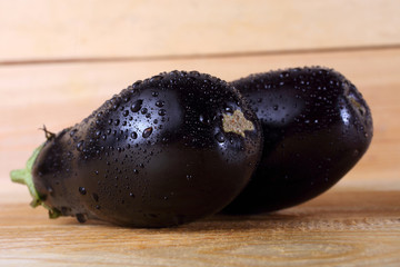 Aubergines on table