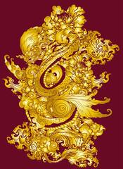 dragon, gold, art, golden, design, decoration, pattern, red, asia, thai, temple, abstract, style, ancient, ornament, floral, decorative, thailand, religion, traditional, frame, statue, oriental, symbo