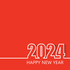Happy New Year 2024 Modern Line Design Template Isolated on Red Background.