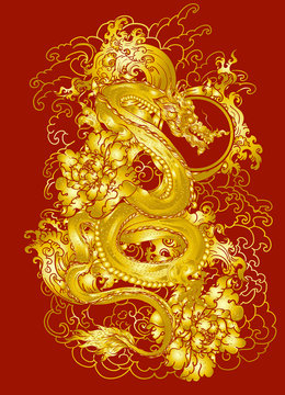 gold Japanese dragon tattoo.infinity chinese dragon. lucky dragon for wallpaper.