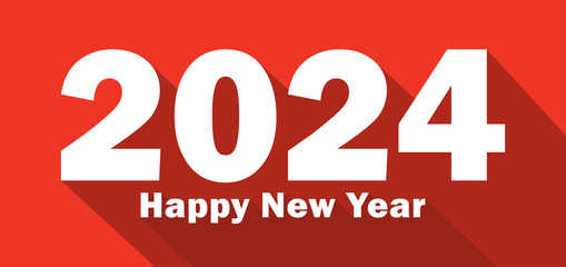 Happy New Year 2024 Long Shadow Design Template. Modern Design for Invitations, Cards or Prints.