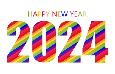 Rainbow Happy New Year 2024 Design Template. Modern Design for Calendar, Invitations, Card or Prints