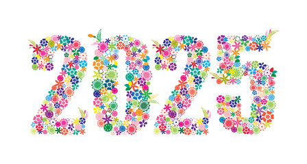 Happy New Year 2025 Colorful Floral Design Isolated on White Background Vector Illustration.