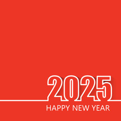 Happy New Year 2025 Modern Line Design Template Isolated on Red Background.