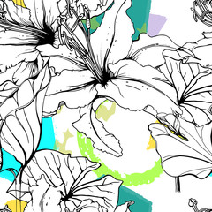 Fototapeta premium Floral Geometric Print Tropical Jungle Leaf Brush
