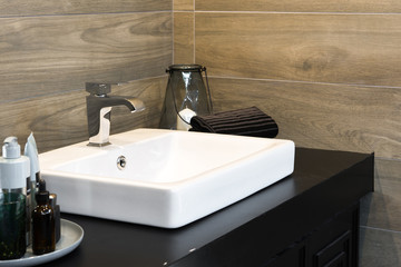 Bathroom interior with sink and faucet